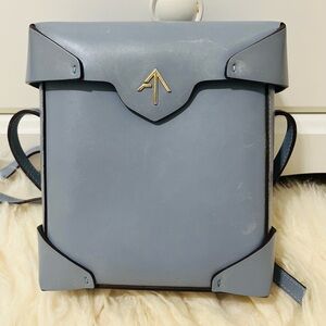 Manu Atelier Leather Crossbody Bag Light Blue Box Shape Small